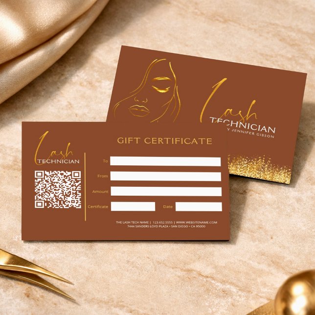 Carte Certificat Cadeau Glamour Or et Marron pour Techni (Créateur téléchargé)