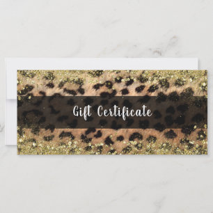 Carte Certificat Cadeau Glamour Pailleté Or Guépard Guép