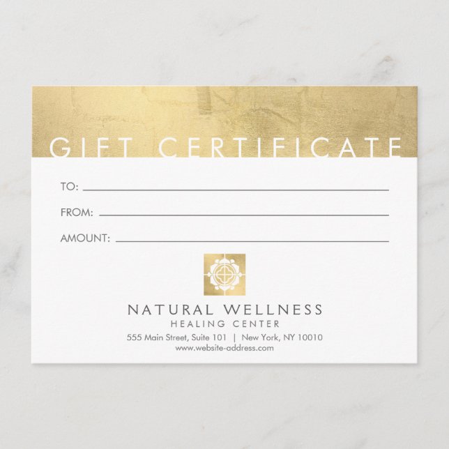 Carte Certificat-cadeau Gold Wellness Abstrait moderne (Devant)