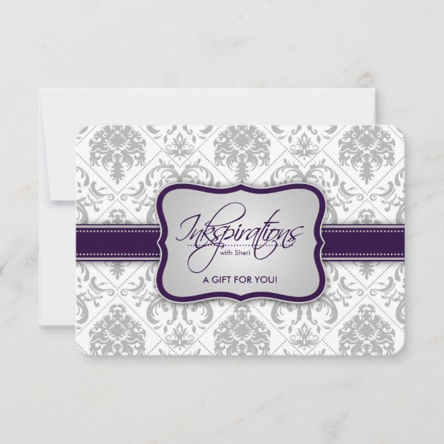 Carte Certificat cadeau Gris Damas et Eggplant Purple (Devant)
