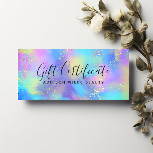 Carte Certificat Cadeau Holographique Chic Opale Iridesc