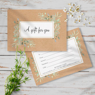 Carte Certificat Cadeau Kraft Feuilles de Printemps