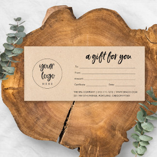Carte Certificat cadeau Kraft Modern Business avec logo