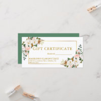 Certificat Cadeau Magnolias Aquarelle Roses Vert