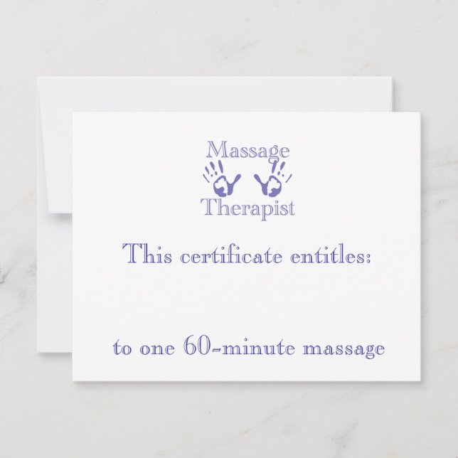 Carte Certificat cadeau mains de massage bleu (Devant)