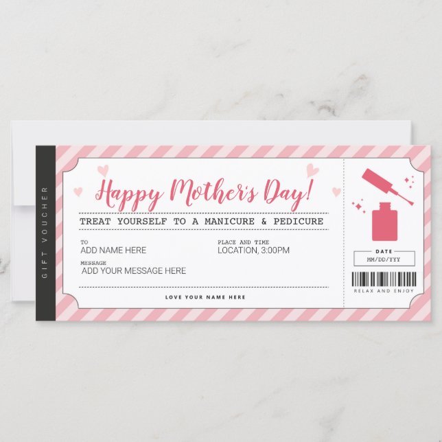 Carte Certificat cadeau Mani Pedi pour la Fête des mères (Devant)