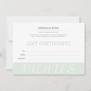 Carte Certificat cadeau minimaliste de Pilates verts à l