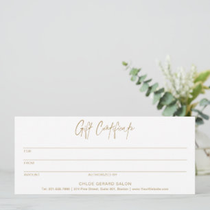 Carte Certificat cadeau minimaliste Élégant Or Moderne