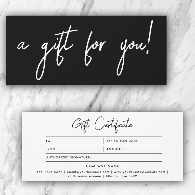 Carte Certificat cadeau minimaliste noir et blanc élégan (Stylish Minimalist Black & White Gift Certificate)