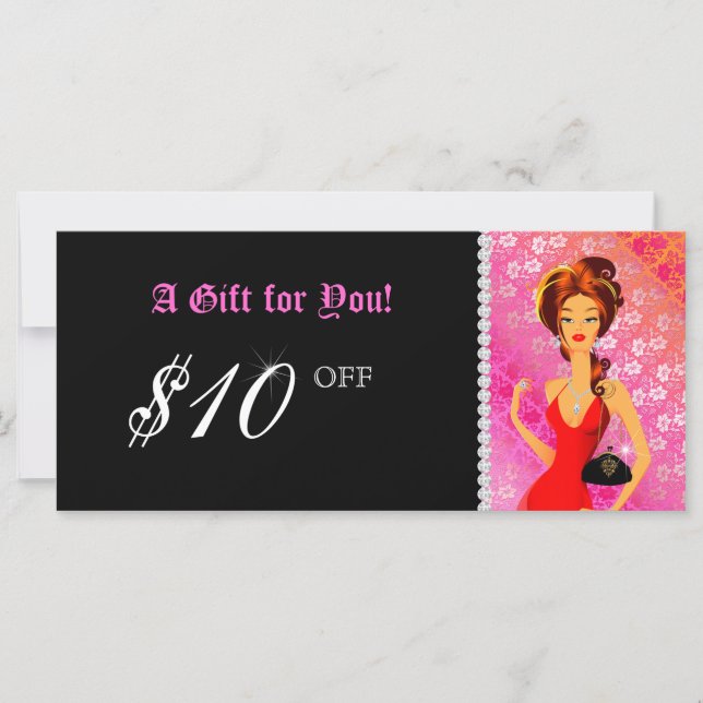 Carte Certificat cadeau mode Bijoux Zebra dentelle rose (Devant)