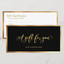 Certificat cadeau moderne Black And Gold Ajouter L