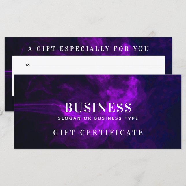 Carte Certificat cadeau moderne Dark & Moody Purple Smok (Devant / Derrière)