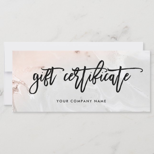 Carte Certificat cadeau moderne en marbre rose et gris (Devant)