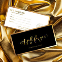 Certificat Cadeau Moderne Noir Et Or Ajouter Logo