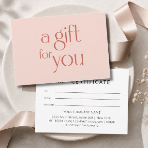 Carte Certificat Cadeau Moderne Rose Beige