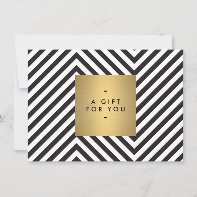 Carte Certificat Cadeau Nom Or Motif Noir et Blanc Rétro (Devant)