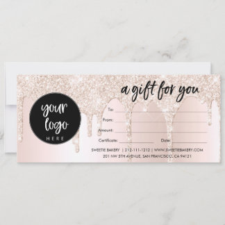 Carte Certificat Cadeau Paillettes Rose Tendre Logo d'En