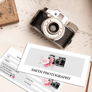 Carte Certificat cadeau photo floral moderne photographe