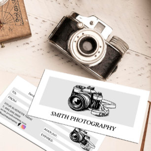 Carte Certificat cadeau photographe de caméra moderne