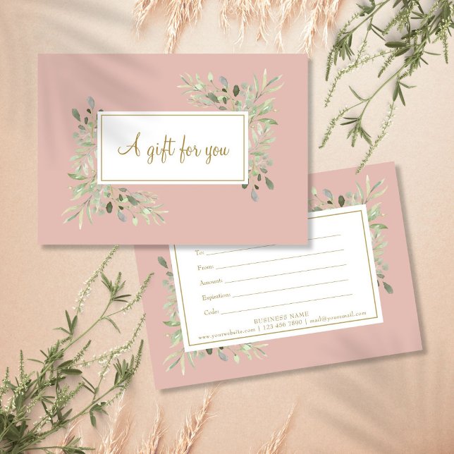 Carte Certificat cadeau Pink And Gold Script Greenery (Pink And Gold Script Greenery Gift Certificate)