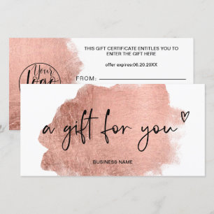 Carte Certificat cadeau pour le coeur en feuille d'or ro