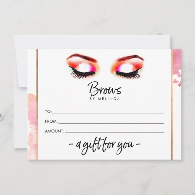 Carte Certificat cadeau pour sourcils aquarelle créatifs (Devant)