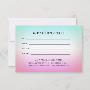 Carte Certificat cadeau professionnel minimaliste avec l