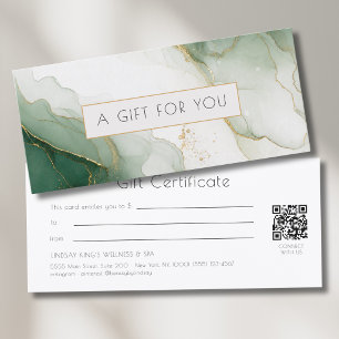 Carte Certificat Cadeau QR Code en Marbre Vert Luxe Or