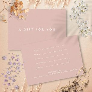 Carte Certificat Cadeau Rose Féminin Élégant Simple