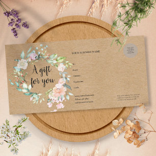 Carte Certificat Cadeau Rose Garland Rustique Kraft