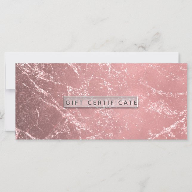 Carte Certificat cadeau rose Gold Pink Modern Marble (Devant)