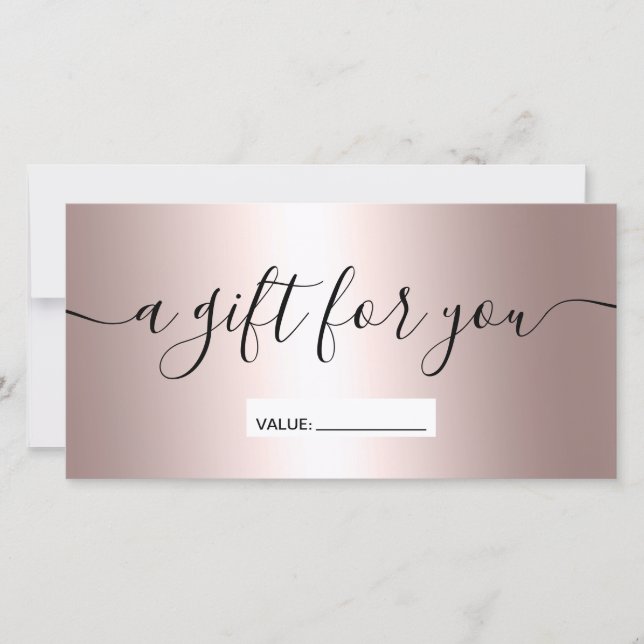 Carte Certificat cadeau rose moderne en dégradé métalliq (Devant)