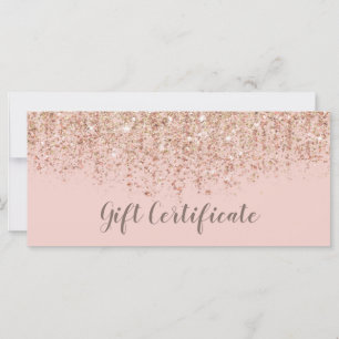 Carte Certificat Cadeau Rose Poudré et Paillettes Or Ros