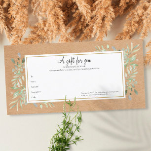 Carte Certificat-cadeau Rustic Kraft Feuille Spring