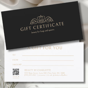 Carte Certificat Cadeau Salon Couronne Élégante Noir Bei