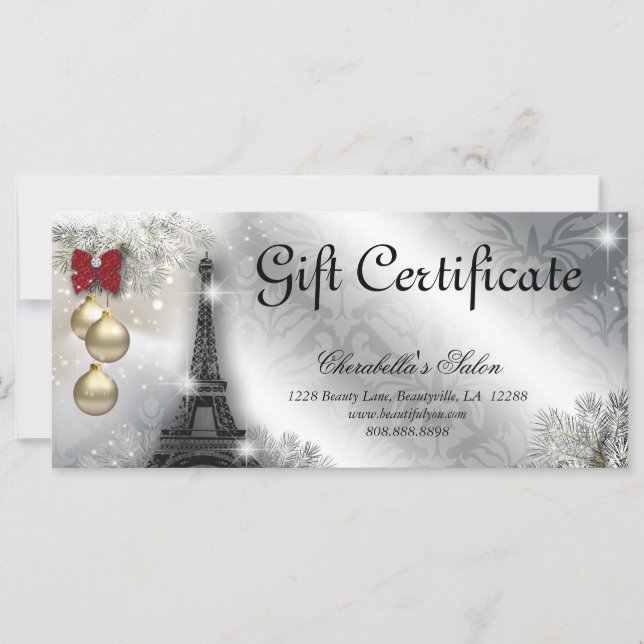 Carte Certificat cadeau Salon de Noël Tour Eiffel Paris (Devant)