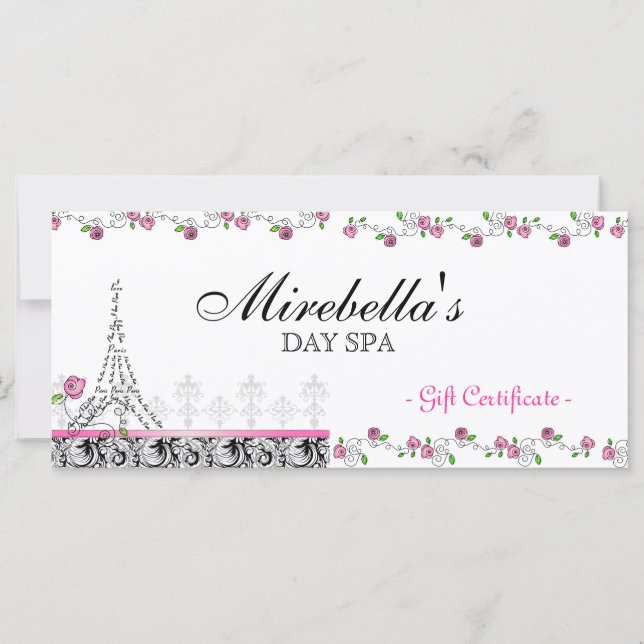 Carte Certificat Cadeau Salon Paris Tour Eiffel Roses (Devant)