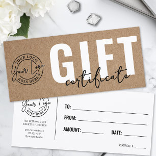 Carte Certificat Cadeau Simple en Papier Kraft pour Entr