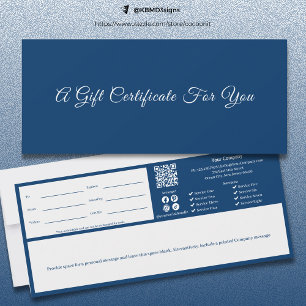 Carte Certificat cadeau Sophisticated Blue White Script