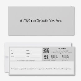 Carte Certificat cadeau Sophistiqué Gris Noir Script
