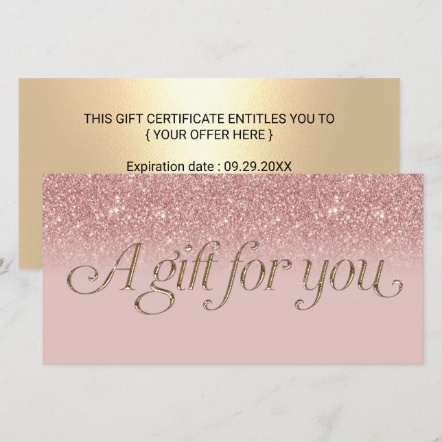 Carte Certificat cadeau Spa Rose Gold Salon moderne (Devant / Derrière)