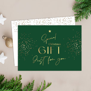 Carte Certificat Cadeau Vert de Noël avec Paillettes Dor