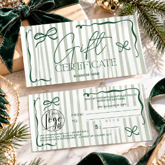 Carte Certificat Cadeau Vert Sauge Rétro Excentrique