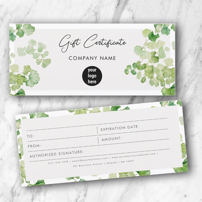 Carte Certificat cadeau Watercolor Greenery (Watercolor Greenery Gift Certificate Voucher)