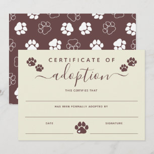 Carte Certificat d'adoption Brown d'Empreintes de pattes