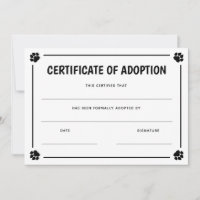 Certificat d'adoption d'animal de compagnie de cad