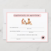 Certificat d'adoption rose et blanc de chiot