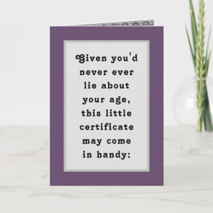 Carte Certificat d'anniversaire amusant pour adultes