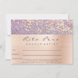 Carte Certificat d'artiste maquillage d'or rose Cadeau v