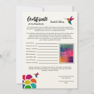 Carte Certificat d'authenticité édition limitée Imprimer